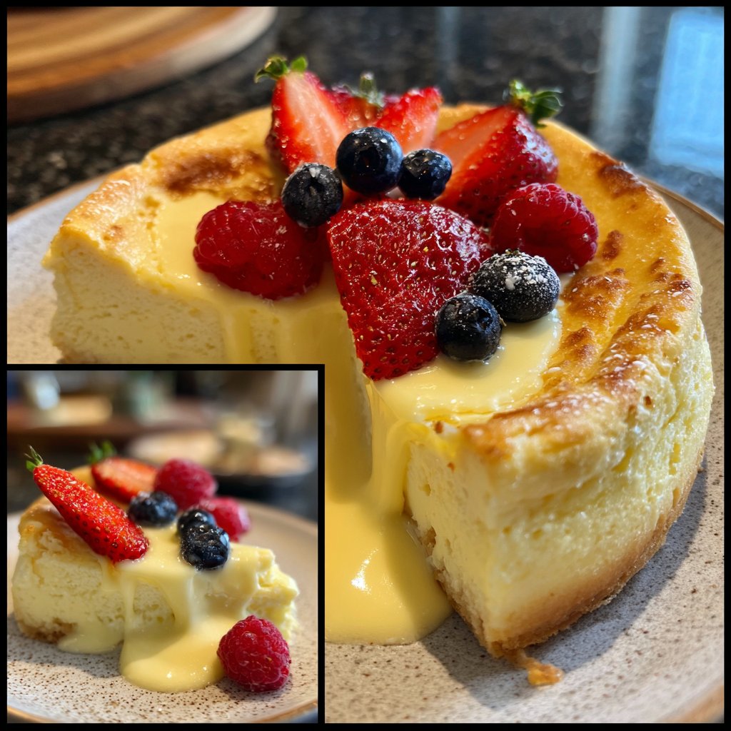 Käsekuchen mit Vanillepudding