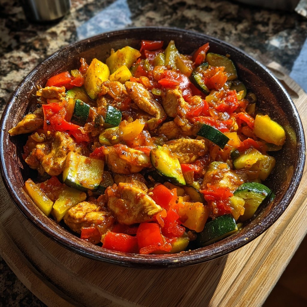 Kalorienarme Hähnchenpfanne Mit Paprika Und Zucchini