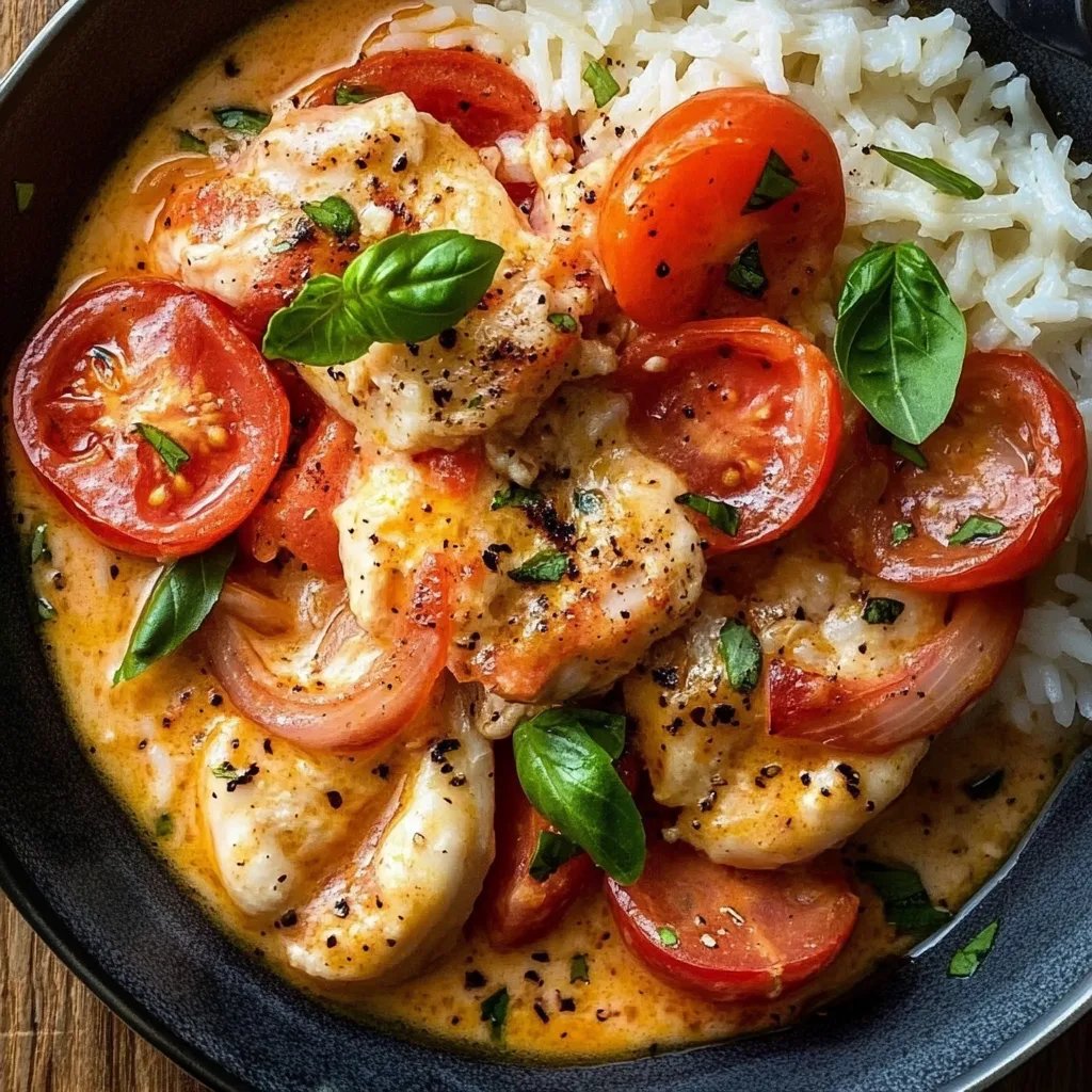 Hähnchen mit Reis und Tomaten
