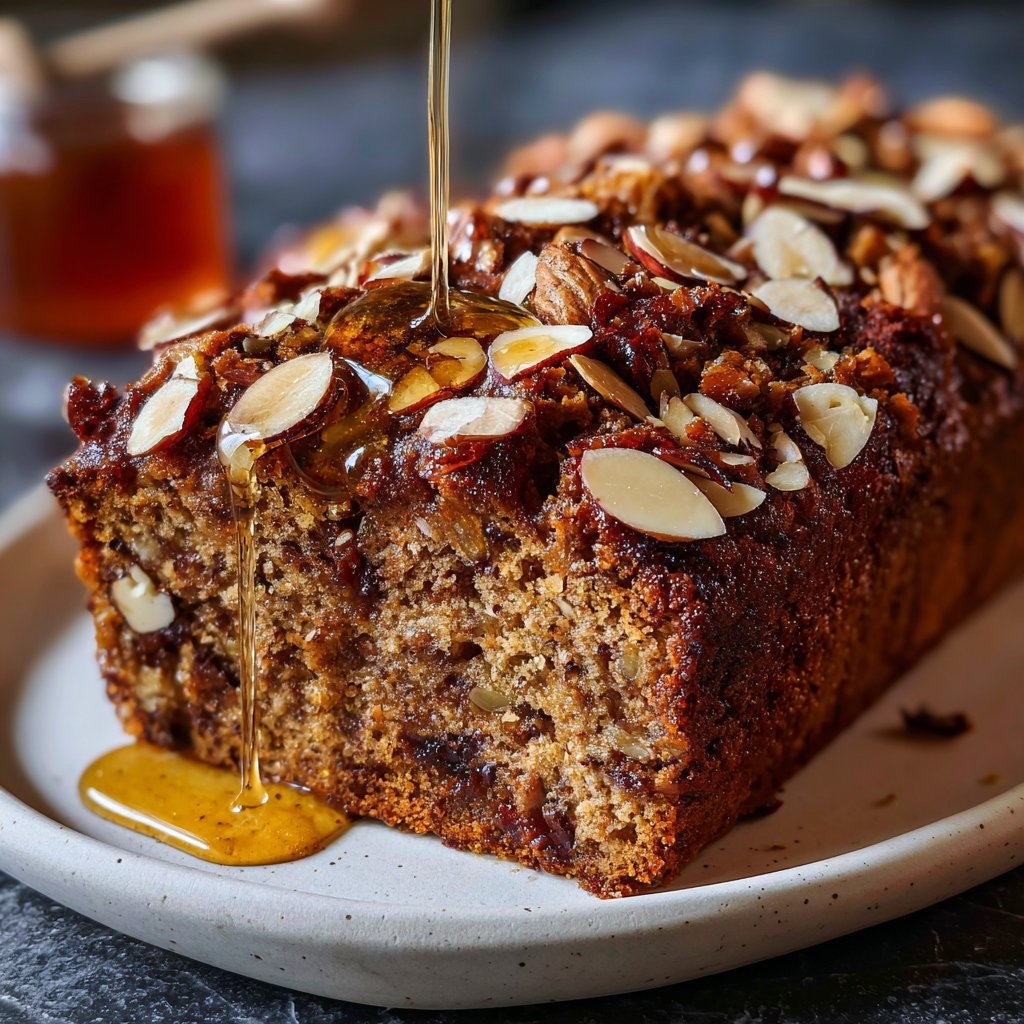 Bananenbrot mit Mandelstückchen und Honig