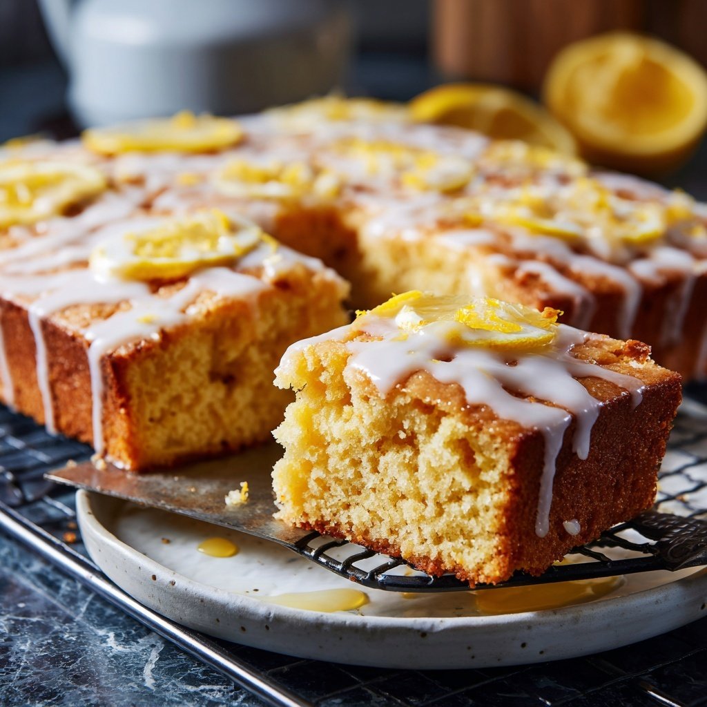 Blechkuchen mit Zitronenguss und Joghurt