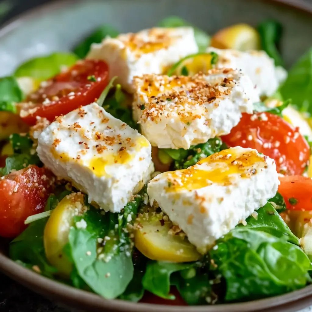 Gebackener Feta in Honig-Sesam-Kruste auf Feldsalat